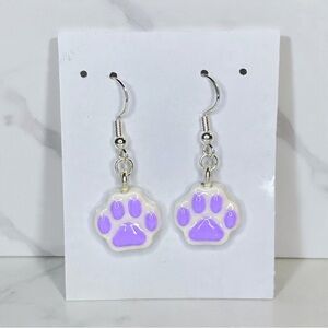 Animal Paw Print - Handmade Earrings - Purple